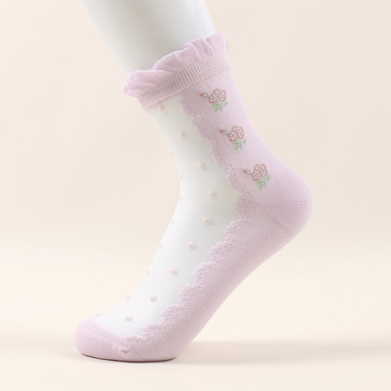 Fashionable ultra-thin cool transparent rose hollow glass fiber women's socks WSD1020