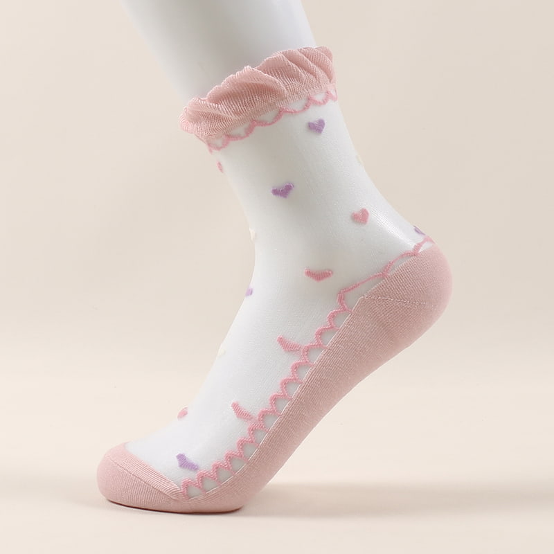 Fashionable ultra-thin cool transparent heart-shaped LOVE glass fiber women's socks WSD1021