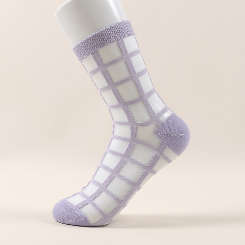 Fashionable ultra-thin cool transparent checkered glass fiber women's socks WSD1028