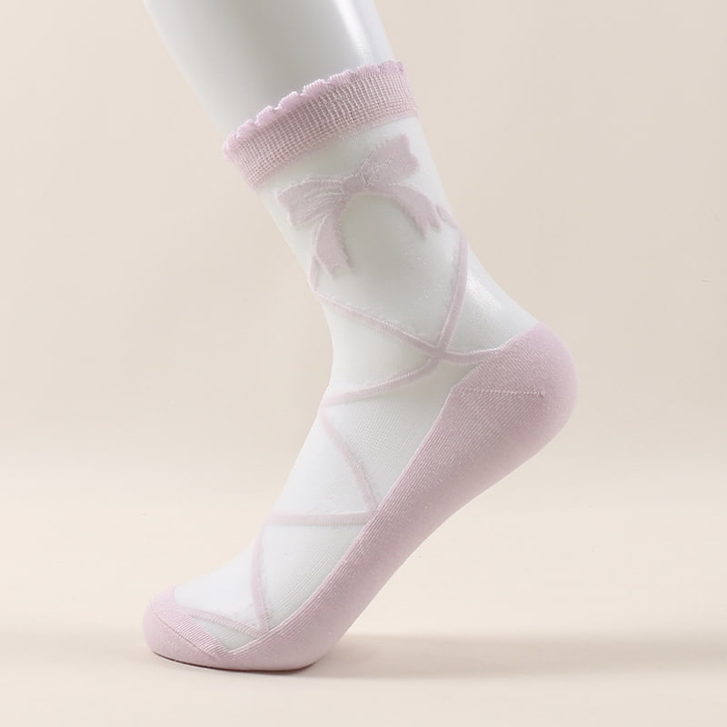 Fashionable ultra-thin cool transparent bow flower glass silk women's socks silk stockings WSD1019
