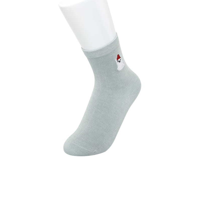 Super soft silk white bear embroidery and reinforced hand-stitched women socks