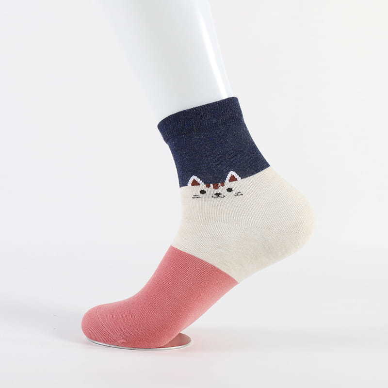 Fashion Cartoon Cat Spun Silk Jacquard Super Soft Lady Socks