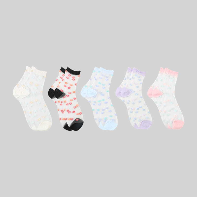 Summer Sheer small flower glass transparent floral glass crystal lace socks