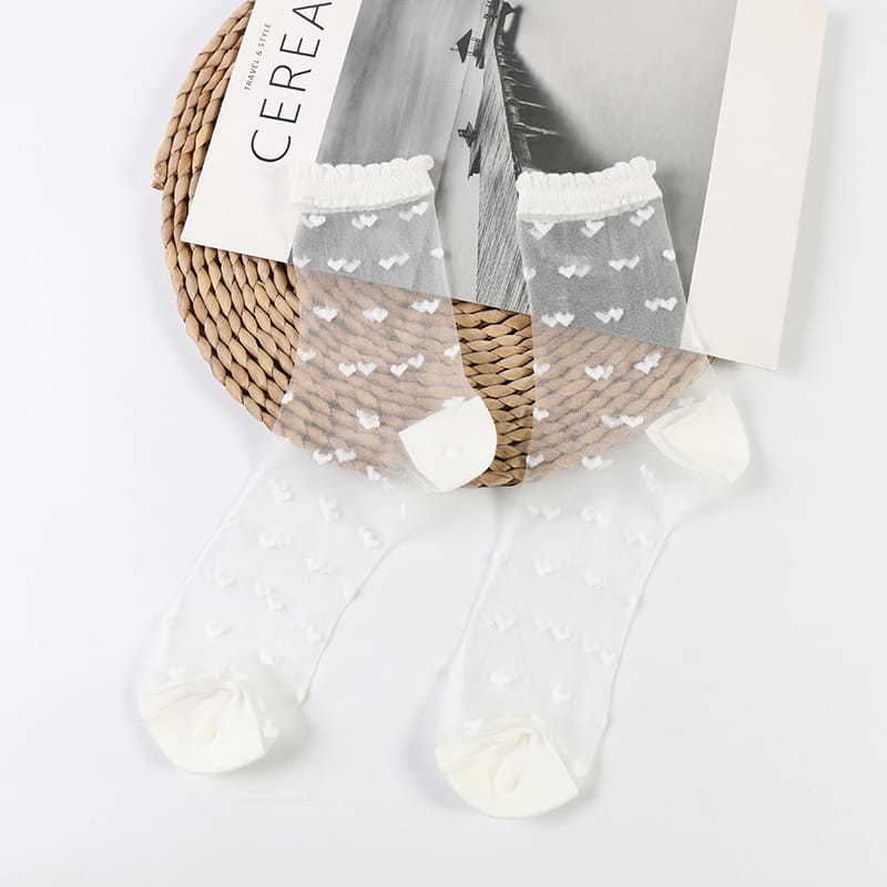 Summer Lace Crystal Glass Silk Short Thin Women Transparent Socks