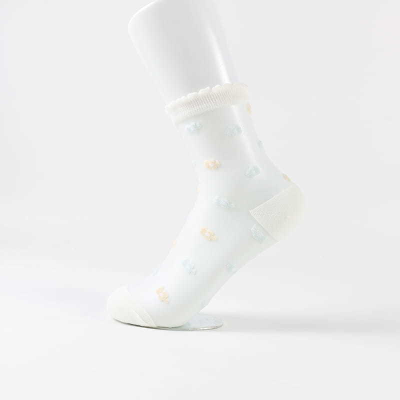 Summer Sheer small flower glass transparent floral glass crystal lace socks