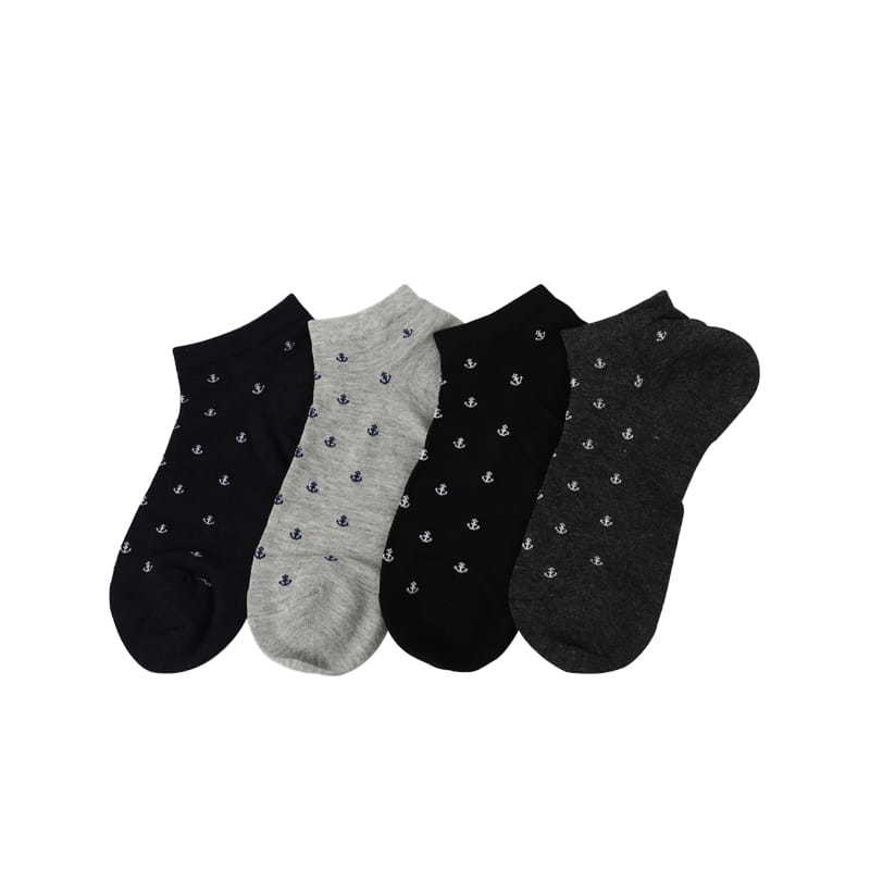 Ultra-thin silk wire anchor flower hand-stitched men's boat ankle socks