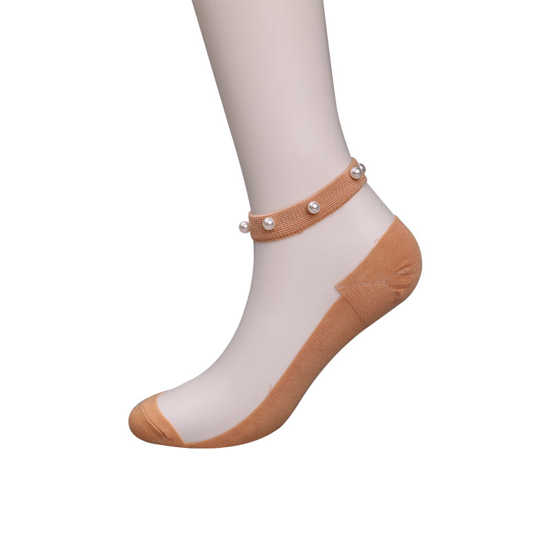 Fashion nylon transparent silk cotton bottom women boat socks top pearl glass crystal silk women boat socks WSD1288