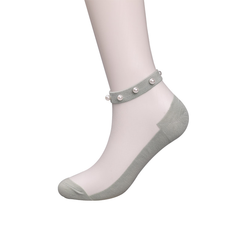 Fashion nylon transparent silk cotton bottom women boat socks top pearl glass crystal silk women boat socks WSD1288