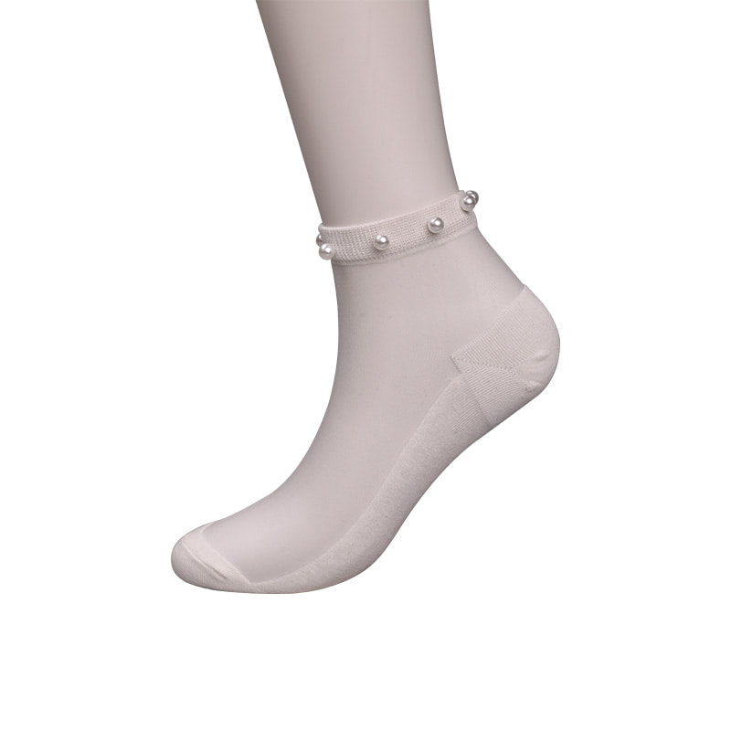 Fashion nylon transparent silk cotton bottom women boat socks top pearl glass crystal silk women boat socks WSD1288