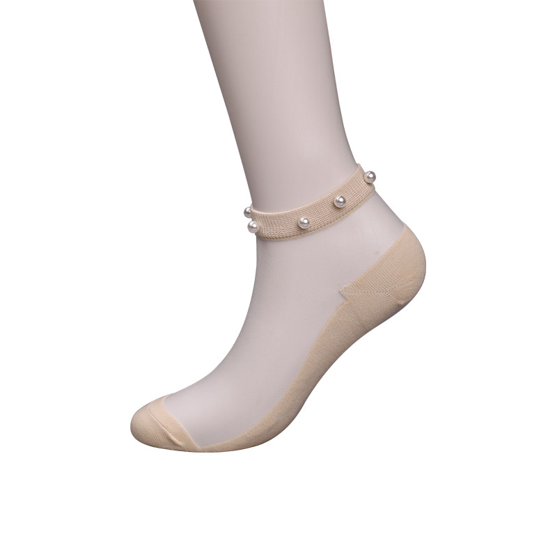 Fashion nylon transparent silk cotton bottom women boat socks top pearl glass crystal silk women boat socks WSD1288