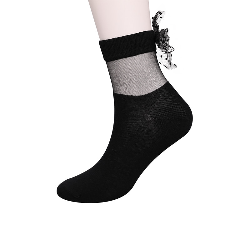 Fashion glass silk cotton bottom women's socks seam transparent silk bowknot women's socks Crystal silk women's socks WSD1911