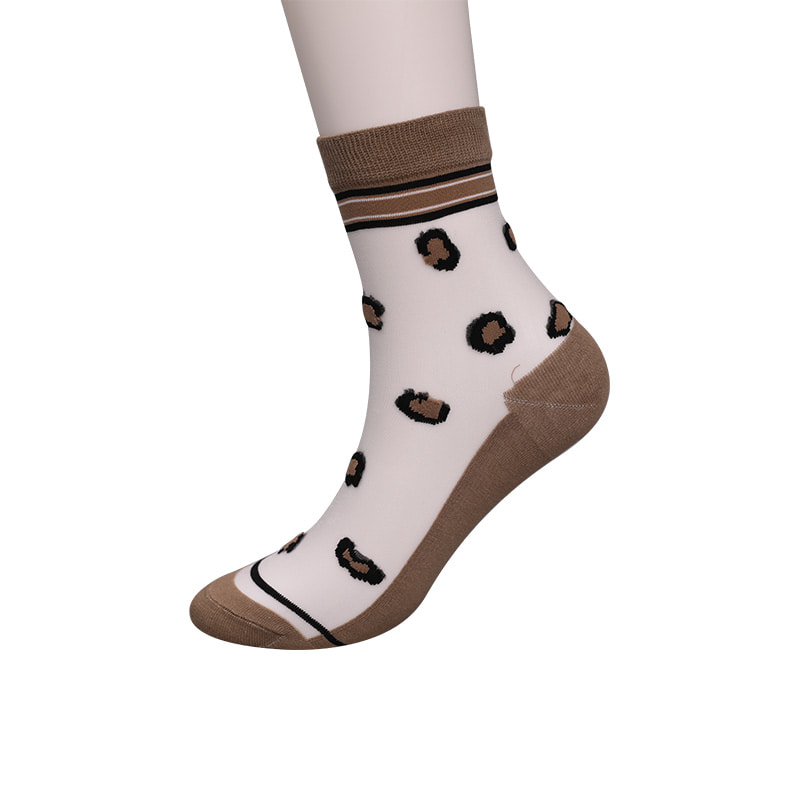 Fashion transparent nylon silk cotton bottom women's socks Leopard pattern flower transparent silk women's socks Crystal silk women's socks WSD1939