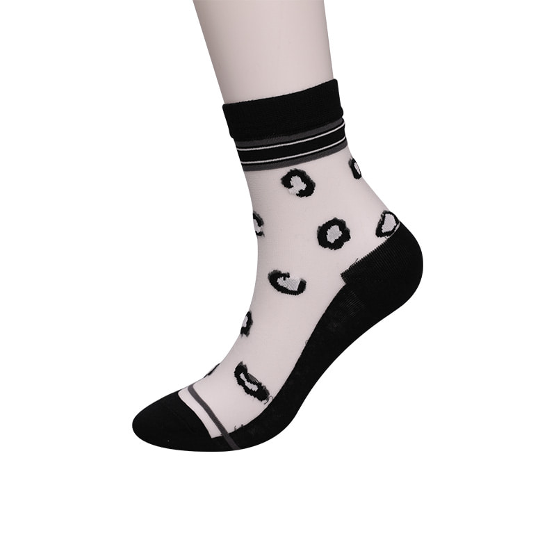 Fashion transparent nylon silk cotton bottom women's socks Leopard pattern flower transparent silk women's socks Crystal silk women's socks WSD1939