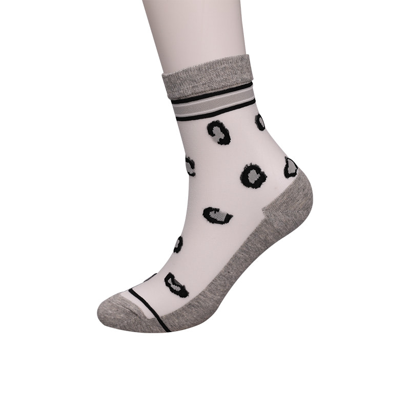 Fashion transparent nylon silk cotton bottom women's socks Leopard pattern flower transparent silk women's socks Crystal silk women's socks WSD1939