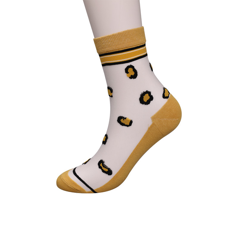 Fashion transparent nylon silk cotton bottom women's socks Leopard pattern flower transparent silk women's socks Crystal silk women's socks WSD1939