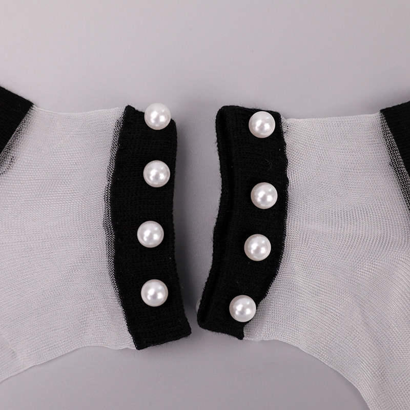 Fashion nylon transparent silk cotton bottom women boat socks top pearl glass crystal silk women boat socks WSD1288