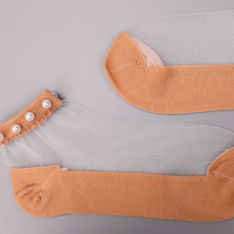 Fashion nylon transparent silk cotton bottom women boat socks top pearl glass crystal silk women boat socks WSD1288