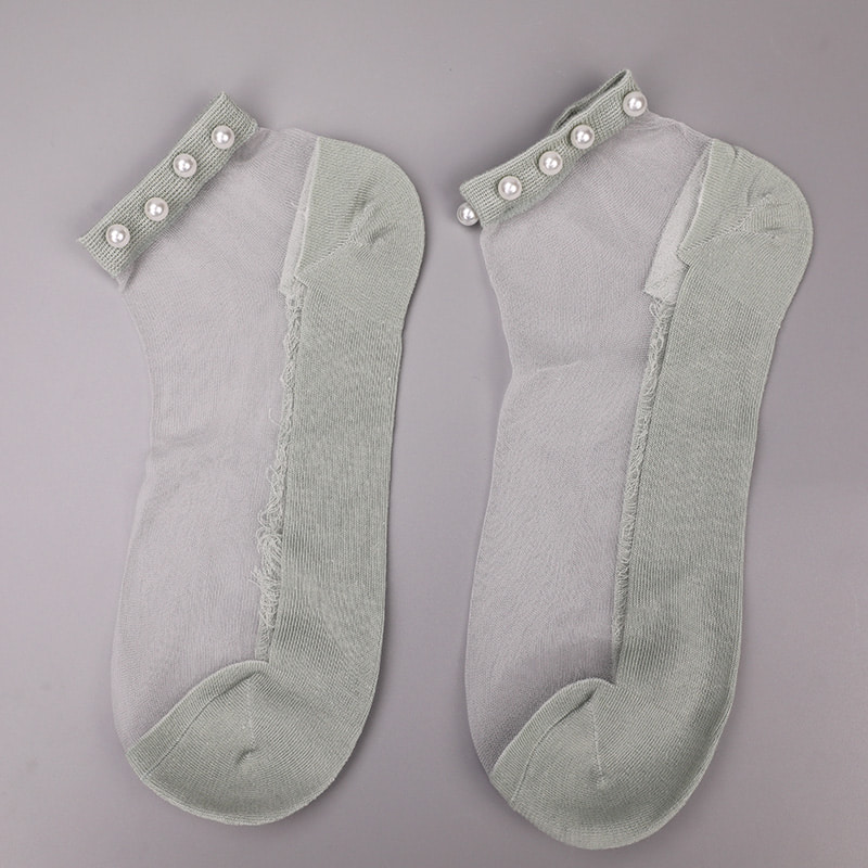 Fashion nylon transparent silk cotton bottom women boat socks top pearl glass crystal silk women boat socks WSD1288