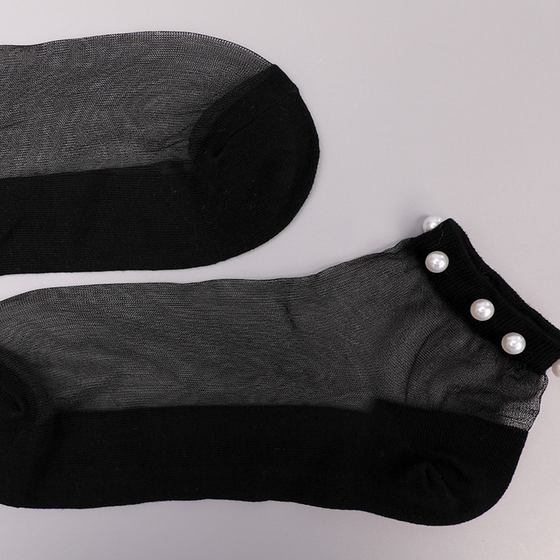 Fashion nylon transparent silk cotton bottom women boat socks top pearl glass crystal silk women boat socks WSD1288