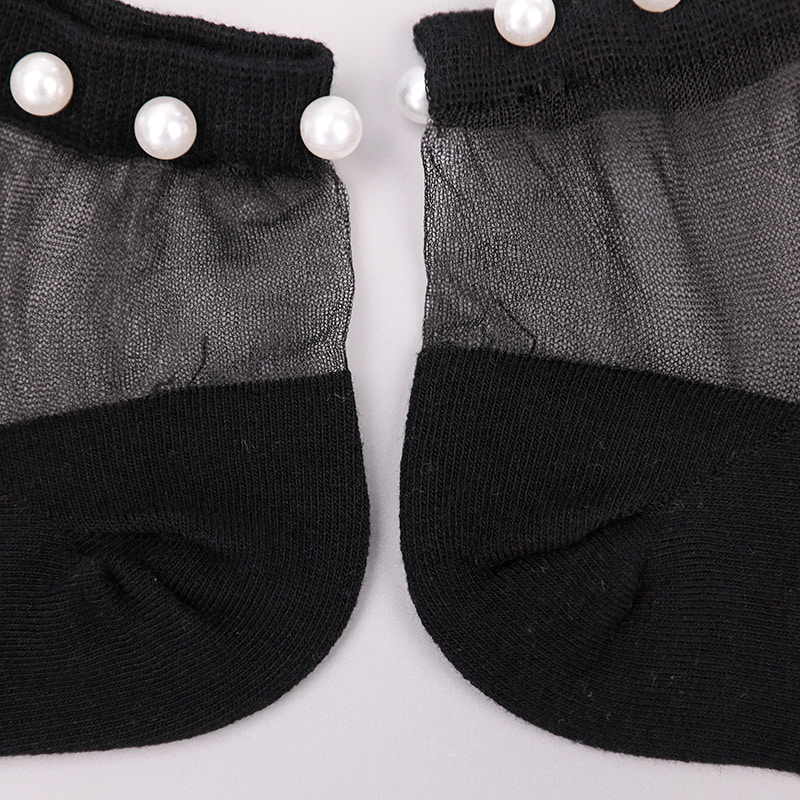 Fashion nylon transparent silk cotton bottom women boat socks top pearl glass crystal silk women boat socks WSD1288