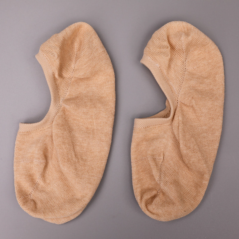 Natural colored cotton, mesh, invisible hand-stitched women's socks WSD1401 