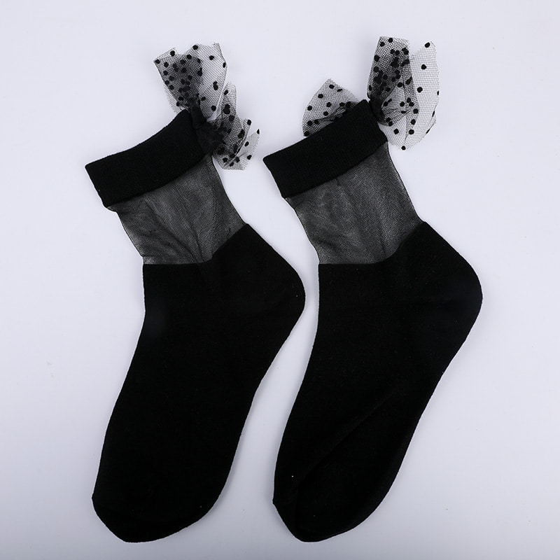 Fashion glass silk cotton bottom women's socks seam transparent silk bowknot women's socks Crystal silk women's socks WSD1911