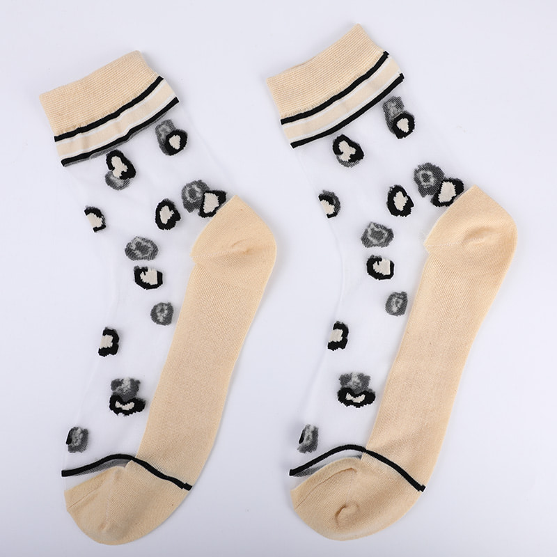 Fashion transparent nylon silk cotton bottom women's socks Leopard pattern flower transparent silk women's socks Crystal silk women's socks WSD1939