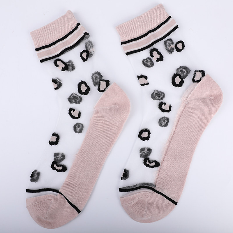Fashion transparent nylon silk cotton bottom women's socks Leopard pattern flower transparent silk women's socks Crystal silk women's socks WSD1939