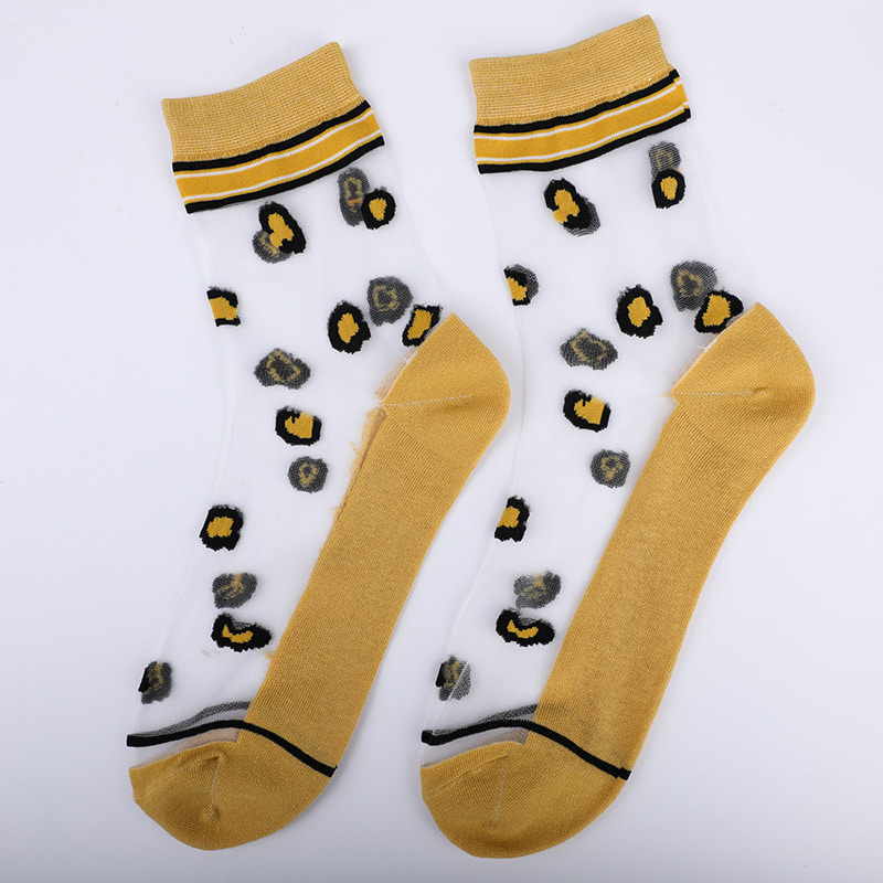 Fashion transparent nylon silk cotton bottom women's socks Leopard pattern flower transparent silk women's socks Crystal silk women's socks WSD1939