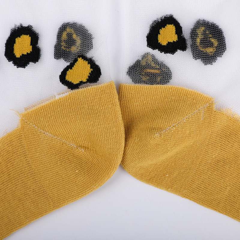 Fashion transparent nylon silk cotton bottom women's socks Leopard pattern flower transparent silk women's socks Crystal silk women's socks WSD1939