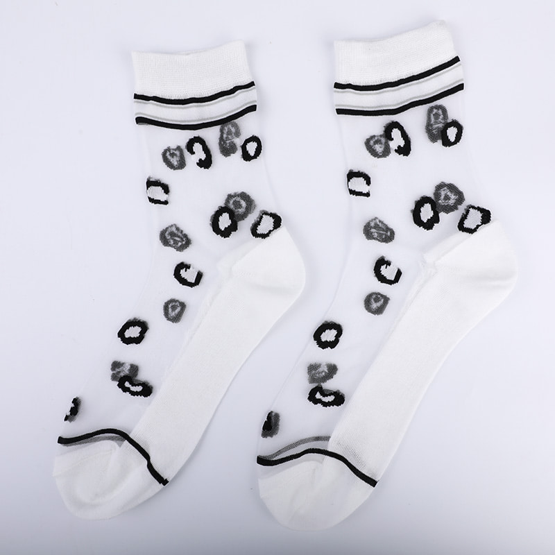 Fashion transparent nylon silk cotton bottom women's socks Leopard pattern flower transparent silk women's socks Crystal silk women's socks WSD1939