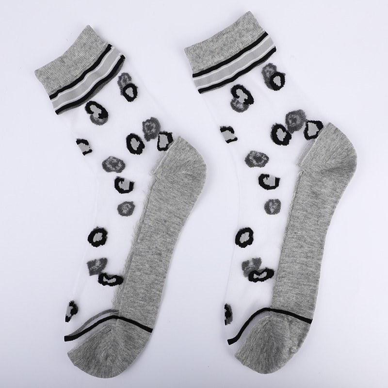 Fashion transparent nylon silk cotton bottom women's socks Leopard pattern flower transparent silk women's socks Crystal silk women's socks WSD1939