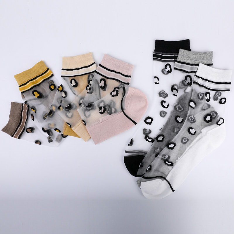 Fashion transparent nylon silk cotton bottom women's socks Leopard pattern flower transparent silk women's socks Crystal silk women's socks WSD1939