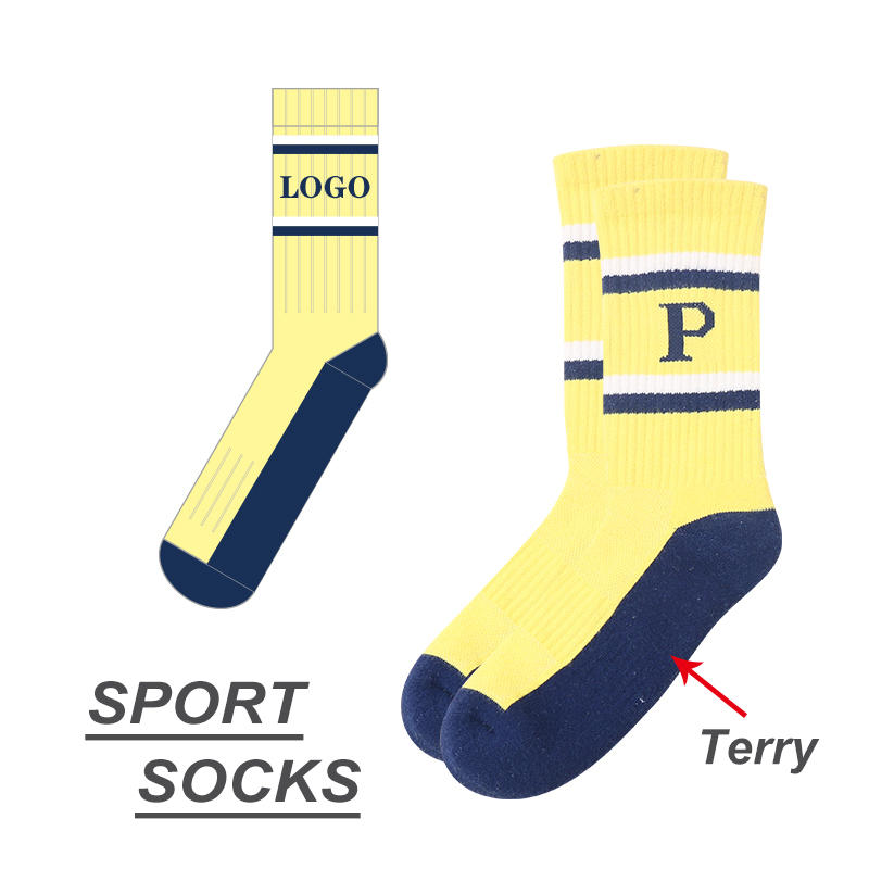 OEM Quality Crew Fashion Jacquard Men Gym Basketball Sports Sock Terry Anti Slip Custom Socks Logo