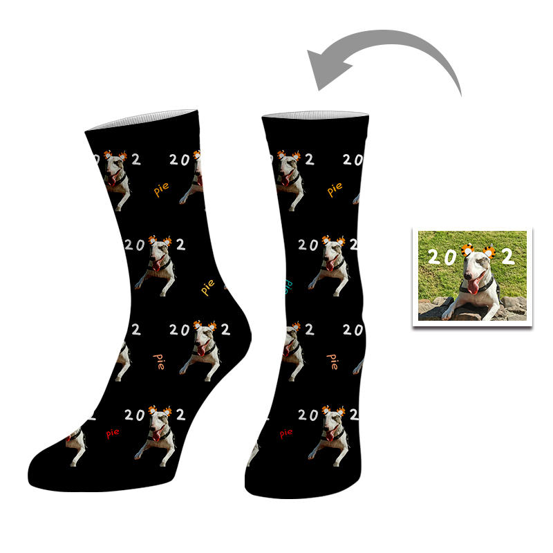 Fashion Customized Size Black Heel Blank White Polyester Quantity Custom Face 3d Printed Socks