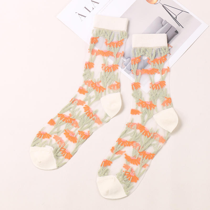 Wholesale summer thin women crew socks fashion transparent sheer socks