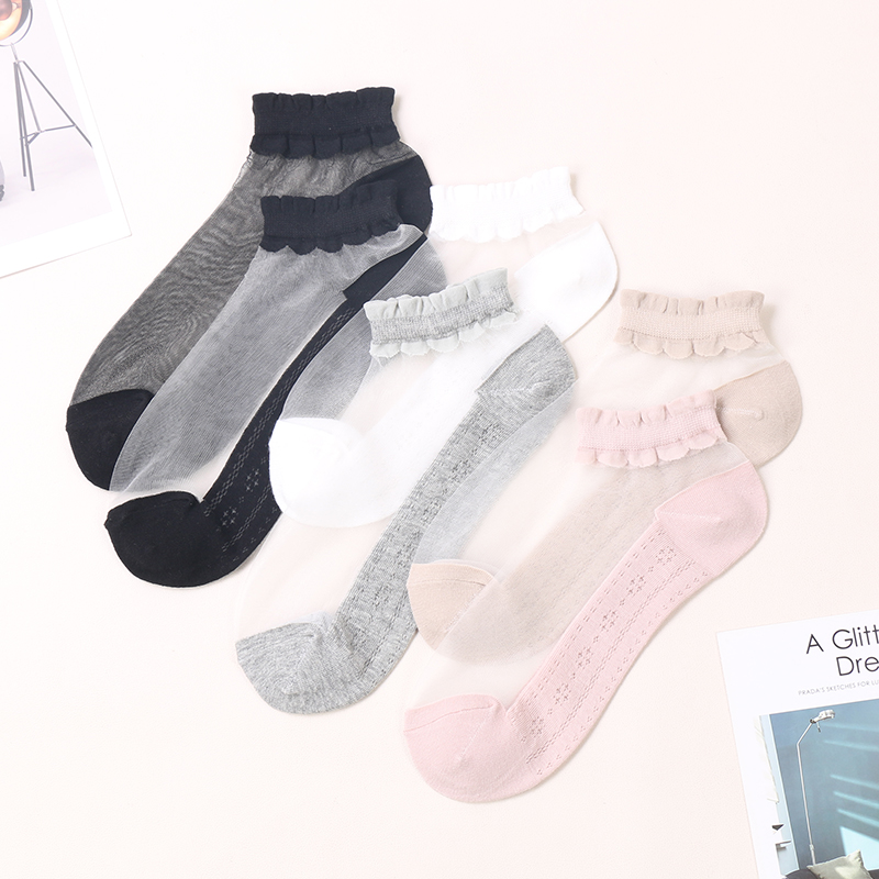 Summer hot sale Invisible colorful fashion crystal silk low cut women transparent socks