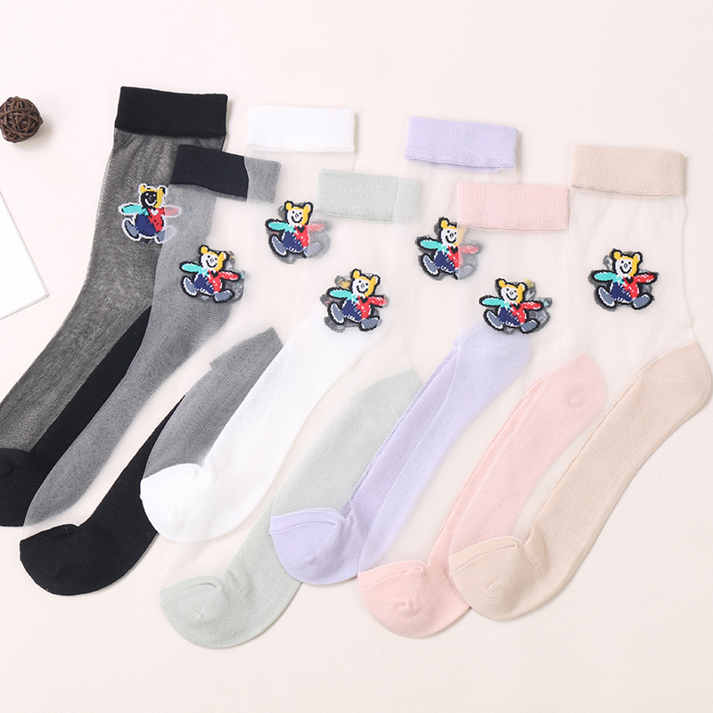 Summer wholesale summer ultra thin net colored transparent socks for women