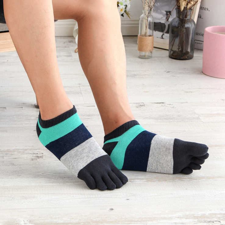 Toe Socks Stripe Five Finger Athletic Cotton Man Running 5 Toe Socks Men