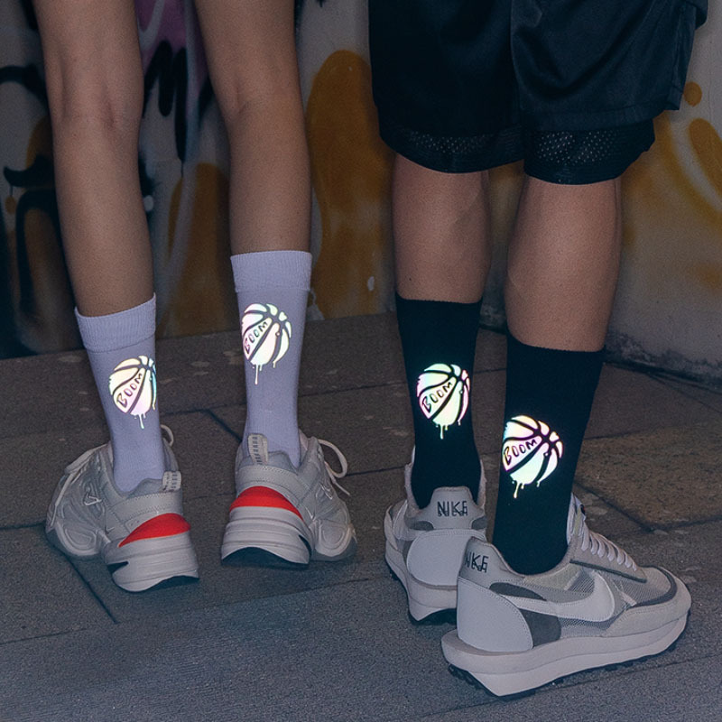 Ins Sweat-absorbing Combed Cotton Sport Crew Cool Basketball Reflective Socks