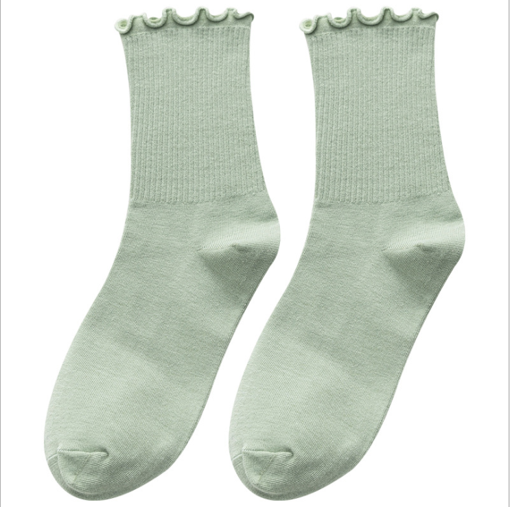 Solid color slouch socks women girl ruffle cotton women ribbed socks