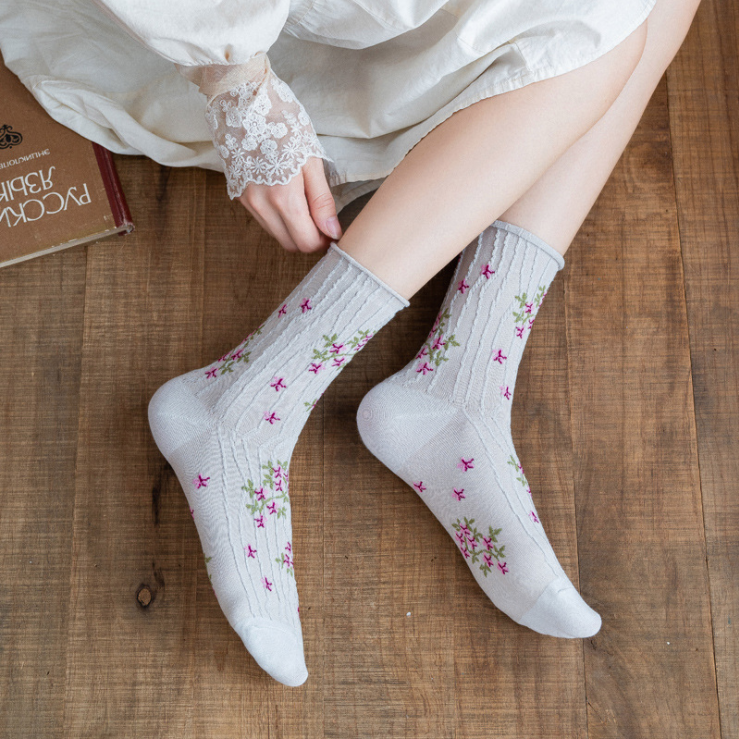 Kawaii Socks Korean Style Spring Floral Sweet Girl Ladies Flower Cute Korea Womens Cotton Socks