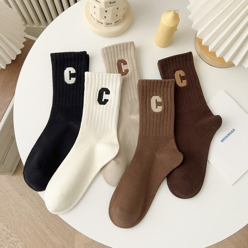 High Quality Cotton Solid Color P Letters College Style Men Crew Sport Socks Custom Logo