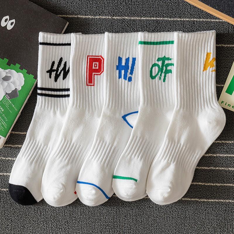 Customized Jacquard Knit Solid Color Street Style Hip Hop Letter Sports Custom Crew Socks