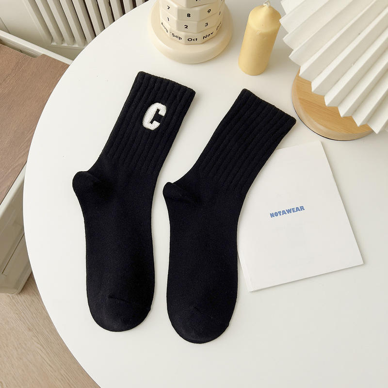 High Quality Cotton Solid Color P Letters College Style Men Crew Sport Socks Custom Logo