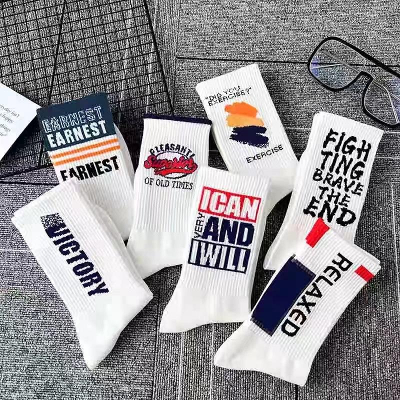 OEM design logo pattern cotton crew streetwear custom sports harajuku socks