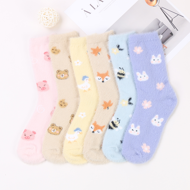 Autumn And Winter Lady Fashion Furry Soft Warm Sock Animal Bee Pig Women's Floor Coral Fleece Socks