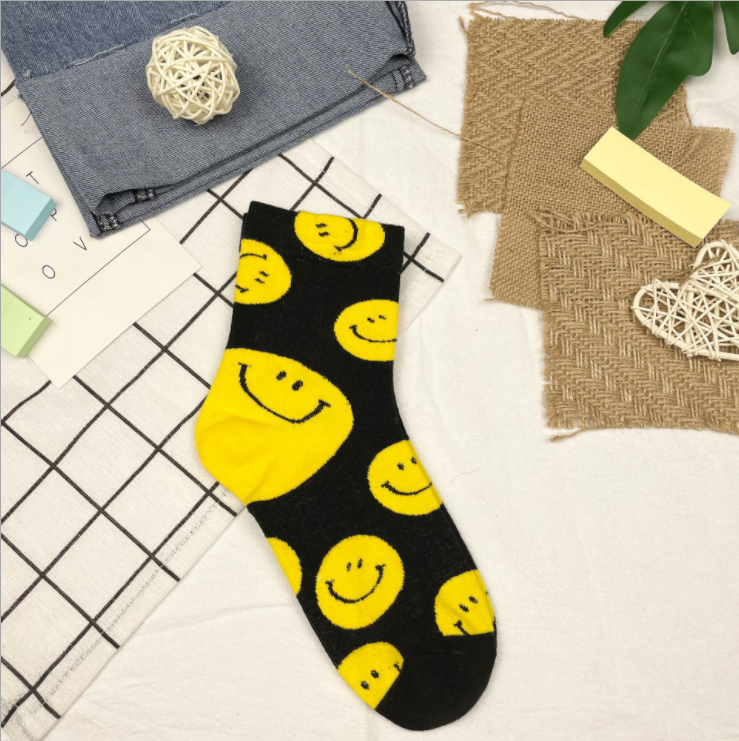 Cozy Socks With Smiley Faces Cute Soft Yellow Happy Faces Women's Socks Colorful Smiley Faces Socks