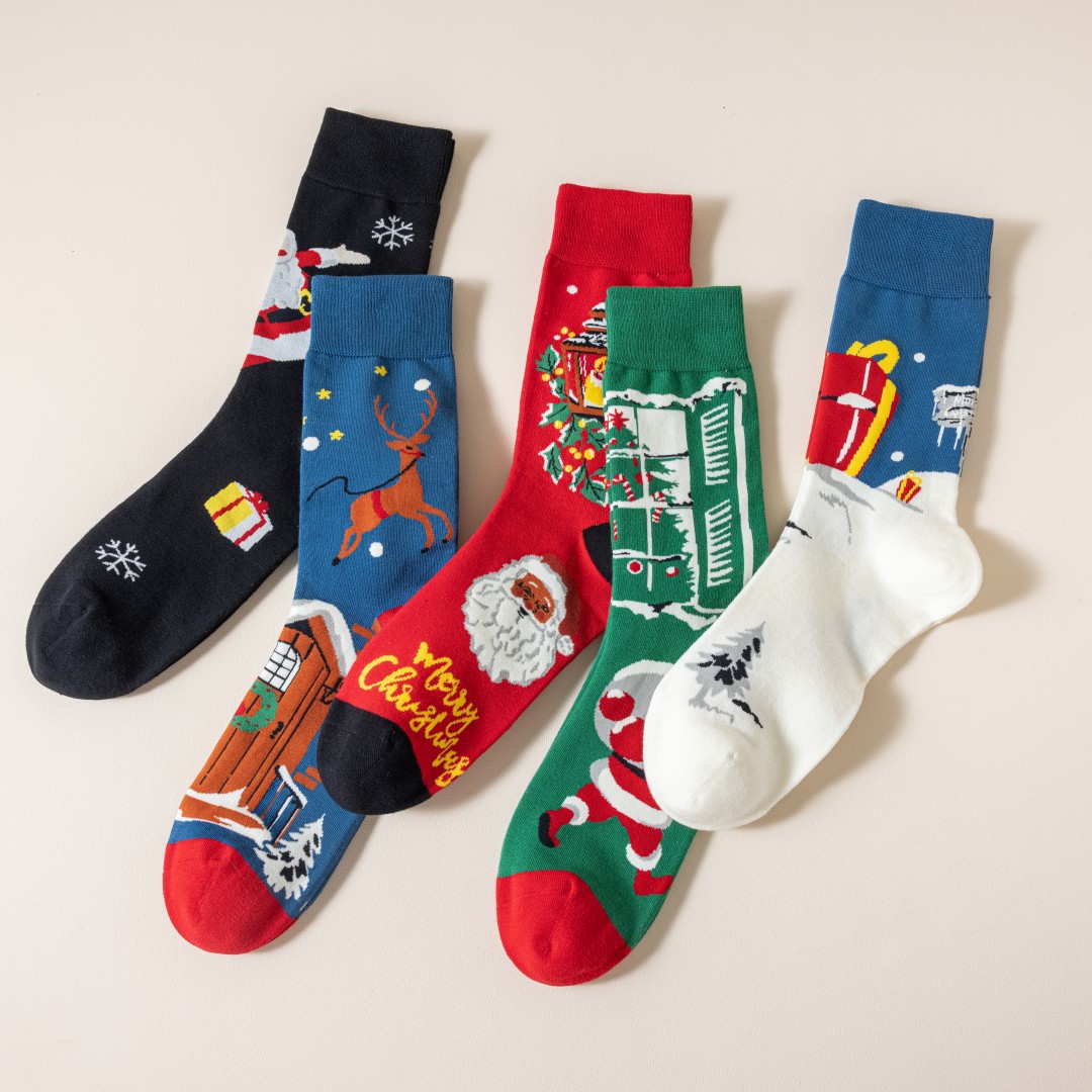 Fashion Styles Jacquard Funny Happy Cotton Crew Custom Logo Dress Socks For Men