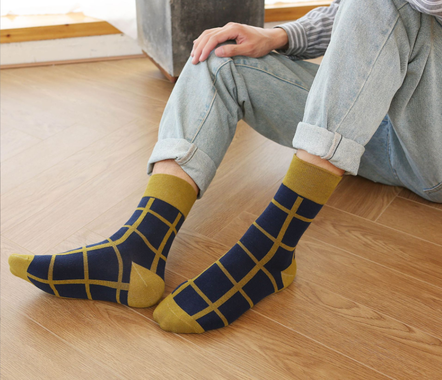 New Jacquard Dress Check Pattern Crew Custom Cotton Men's Socks Formal